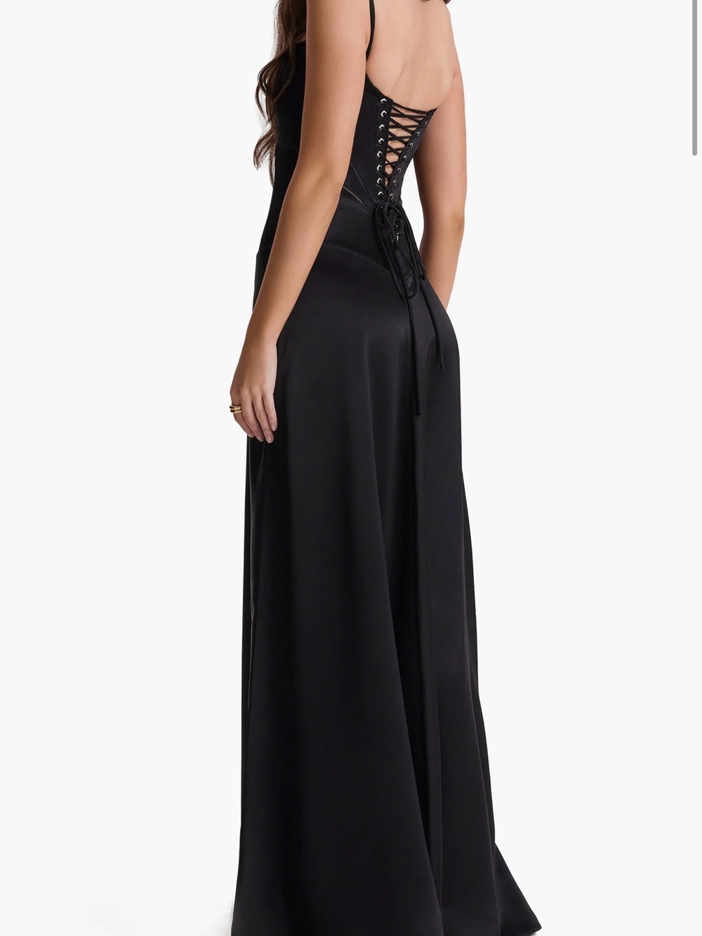 House of CB Black Satin Maxi Dress with Spaghetti Straps - Picture 3 of 3